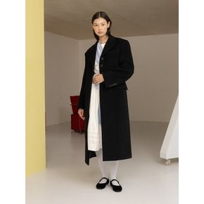 Wool-cashmere long coat in black