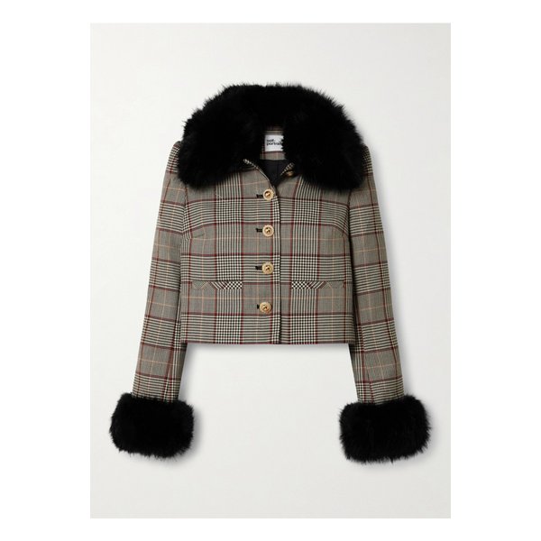 플러시 트리밍 체크 울 혼방 재킷 브라운 46376663162915037