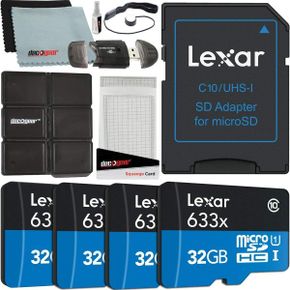 미국 렉사 sd카드 Lexar Pack of 4 HighPerformance 633x 32GB 128GB Total MicroSDHC UHSI Memo