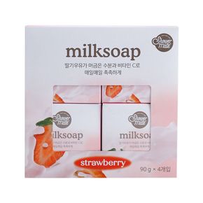 샤워메이트 딸기 우유 비누 90g 4입/비누/세안바/클렌징바/클렌징비누/보습세안비누/보습비누/순한비
