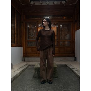 MOHAIR BLENDED SHEER KNIT TOP_DARK BROWN