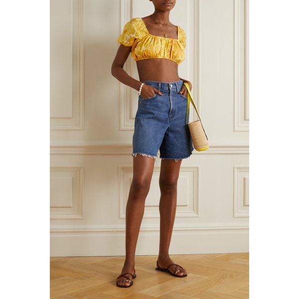 페이스풀 하를로우 크롭 플로럴 프린트 리넨 탑 38063312420568453