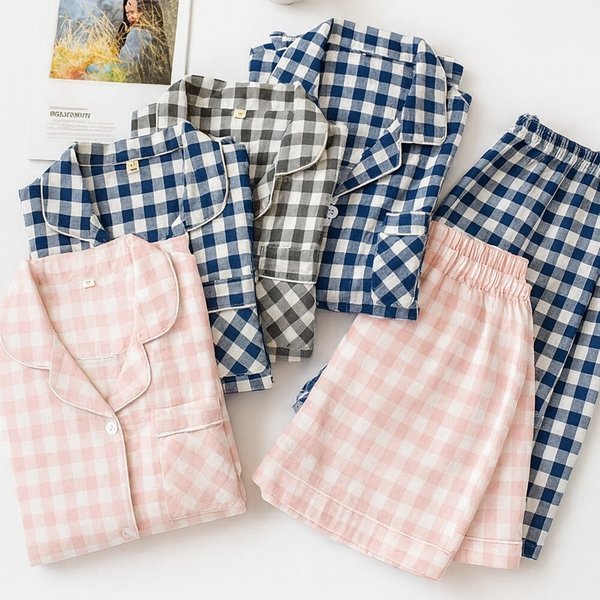 남여 체크 반팔 잠옷 상하세트 파자마 카라넥 버튼오픈 데일리 홈웨어