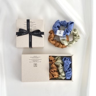 빌라드실크 Baby scrunchie 3set (Light Khaki/Camel/Vintage blue) 실크 스크런치 세트