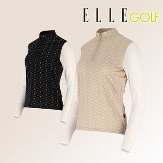 엘르골프 여름 골프웨어 여성 냉감 아이스 패턴 지퍼 집업 여자 골프 긴팔 목티 티셔츠