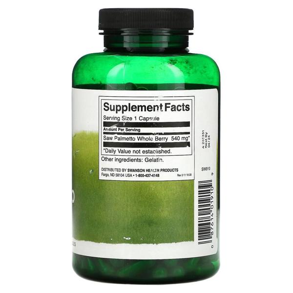 미국직구 Swanson 스완슨 풀 스펙트럼 쏘팔메토 540mg 250캡슐