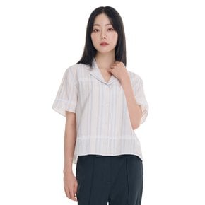 STRIPE HALF SLEEVE LACE POINT SHIRT(LEBSMBL5382)