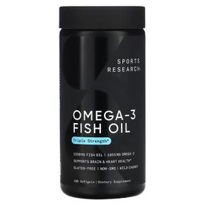 [해외직구] Sports Research 스포츠리서치 오메가3 피쉬오일 트리플 스트랭스 1250mg 180소프트젤 2팩 Omega-3 Fish Oil Triple Strength 1250mg 180