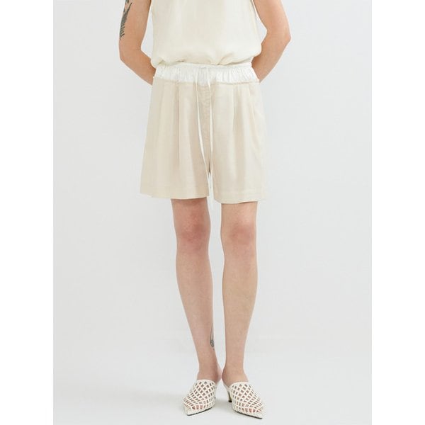 SATIN CONTRAST LINEN SHORTS - BEGIE