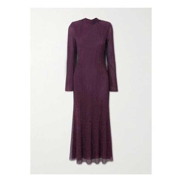 크리스털 장식 피시네트 터틀넥 미디 드레스 버건디 46376663162915008