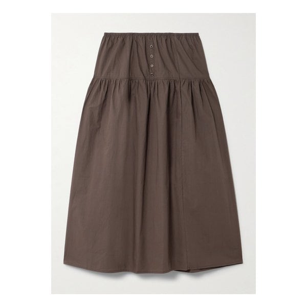 데이지 스튜디오 개더  코튼 포플린 미디 스커트 브라운 46376663162885454