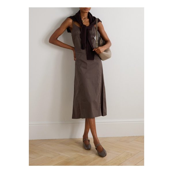 데이지 스튜디오 개더  코튼 포플린 미디 스커트 브라운 46376663162885454