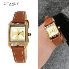 [TANDY] 탠디 시그니쳐 모던스퀘어 여성용 가죽시계 T-1916 골드브라운