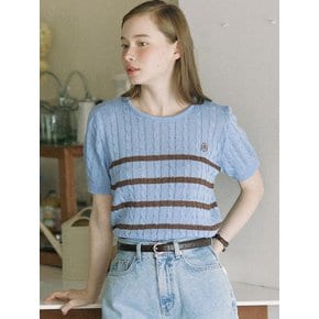 Cable Stripe Ribbon Tie Knit - Blue