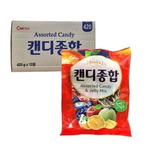 청우 캔디종합 420g 12개 1박스 믹스 과일 사탕 젤리 (WD40317)