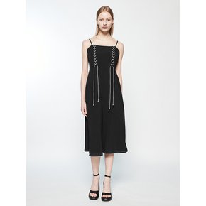 LACE-UP DETAILED SLIP DRESS_BLACK