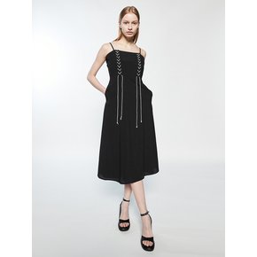 LACE-UP DETAILED SLIP DRESS_BLACK