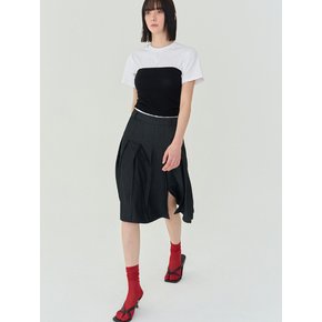 SLIT PLEATS MIDI SKIRT (BLACK)