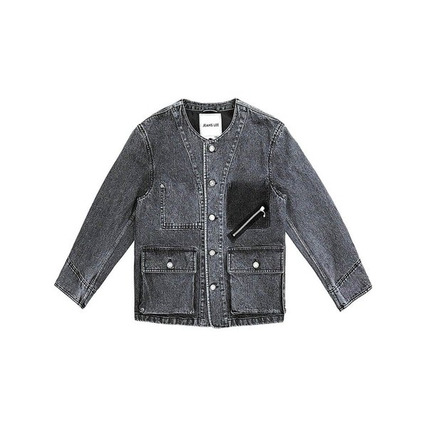 BLACK SHADOW POCKET CREWNECK DENIM WORKER JACKET