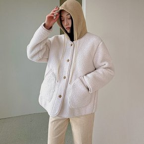 데얼 뽀글 무스탕 니트 후드 점퍼