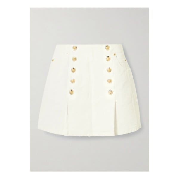 장식 플리츠 코튼 캔버스 미니 스커트 크림 46376663162844093