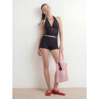 아이엠클레어 폴카닷 홀터넷 탱키니 탑 블랙