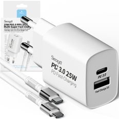 25W PD3.0 PPS 2포트 멀티 C타입 초고속 충전기++60W 메탈 고강도 CtoC 초고속 케이블 1.5m 세트