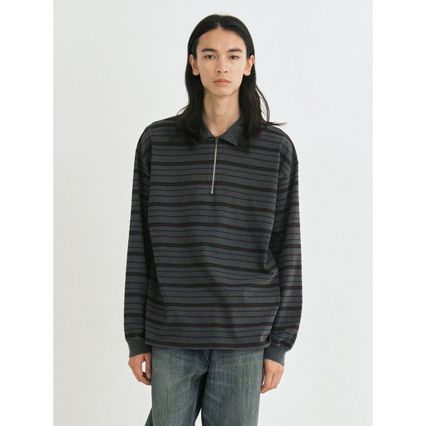 Vtg zip-up stripe polo shirt (vtg red)