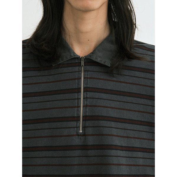 Vtg zip-up stripe polo shirt (vtg red)