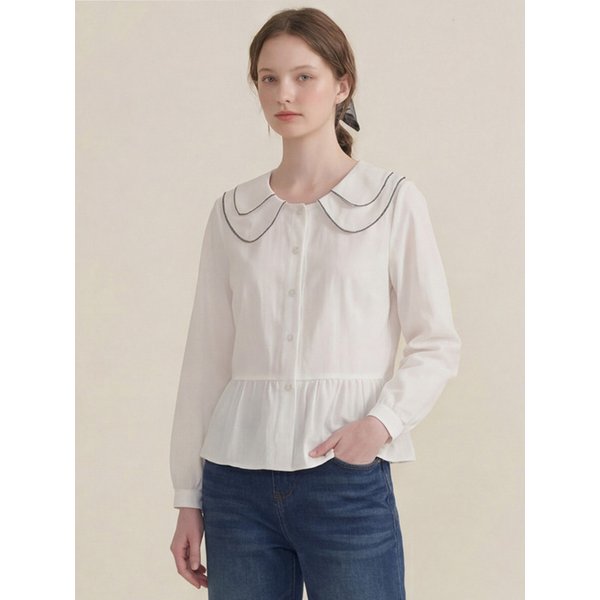물결 라인 카라 페플럼 블라우스 (VMBAB2403)
