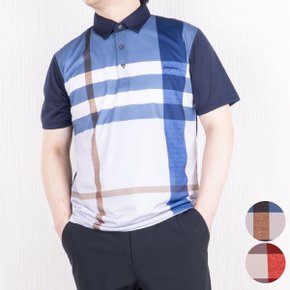 남성 청해격자 카치온 반팔 여름 골프티 기능성 빅체크 카라 티셔츠 베이지네이비/95~110 빅사이즈/노바체