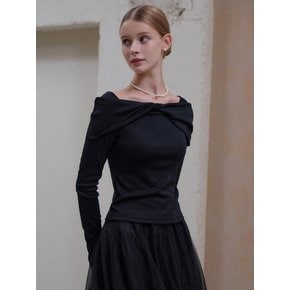 Lora twist off shoulder top [Black]