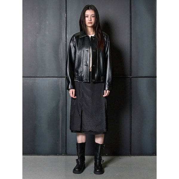 Faux Leather ButtonUp Jacket  Black (KE613ZM015)