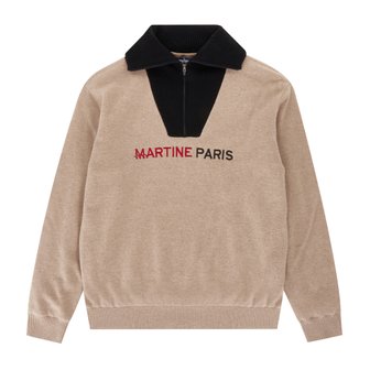 MARTINE GOLF [정상가 438000원]남성 와이드카라 반집업 방풍니트 베이지 (Z0C240353)