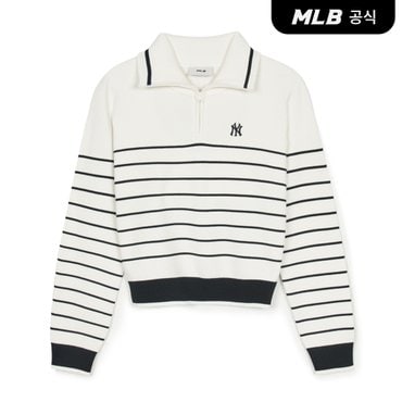 MLB [코리아공식] 여성 바시티 스트라이프 반집업 스웨터 NY (Cream)