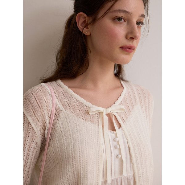 Lace ribbon cardigan - Ivory