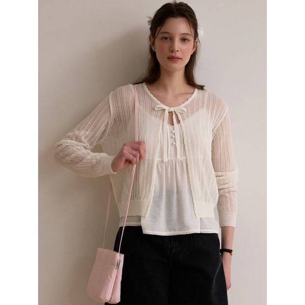 Lace ribbon cardigan - Ivory