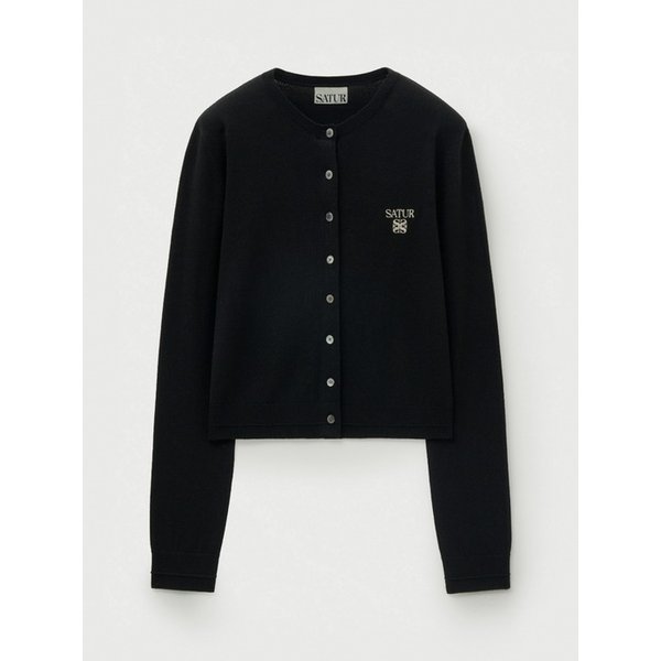 (W) 로렌 베이직 크루넥 파인 가디건_블랙