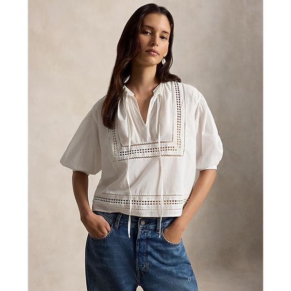 여성 레이스 트림 코튼 셔츠(WMPOSHTNDO21137100)