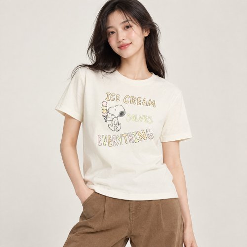 리던 024-02WCGT425 클래식 스누피 아이스크림 여성 반팔티