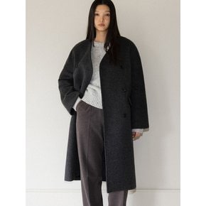 Collarless long coat (charcoal)