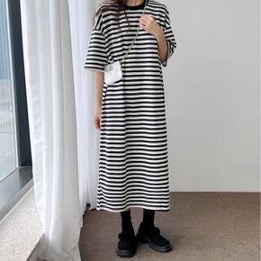 스트라이프 여름 반팔 롱 원피스 빅사이즈 임부복 맘 등원룩 a898_P418309975