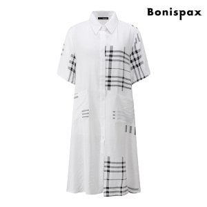 보니스팍스 루즈핏 체크 패턴 롱 셔츠 원피스 (XO1OW038L0)