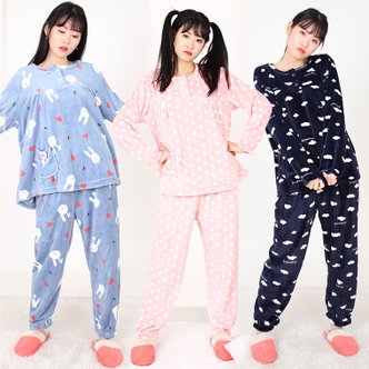 핑크존 FW 핑크존 밸리 밍크 반오픈 라운드 잠옷세트 여성용