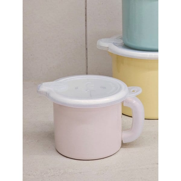 본아페 법랑 인덕션 계량 눈금 미니 냄비 핑크 500ml (뚜껑 손잡이 포함)