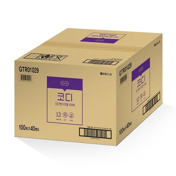 쌍용씨앤비 코디 3겹 핸드타월 100매 40입