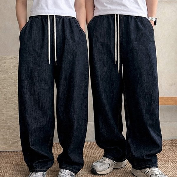 [옷자락] 커브드 생지 와이드 밴딩 남녀공용 청바지