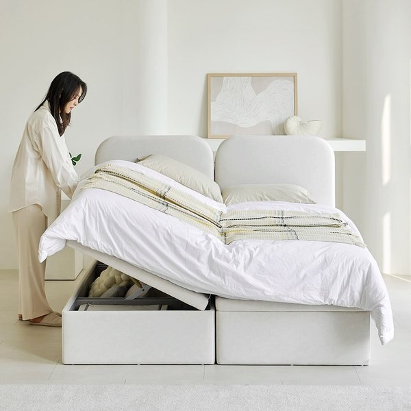 가구 라핀스 부부트윈 패브릭 빅수납 호텔식 리프트업 킹침대 K