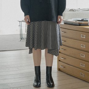 Unbalanced Check Skirt - BEIGE