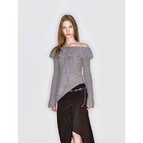 RUFFLE ONE SHOULDER KNIT TOP [GREY]